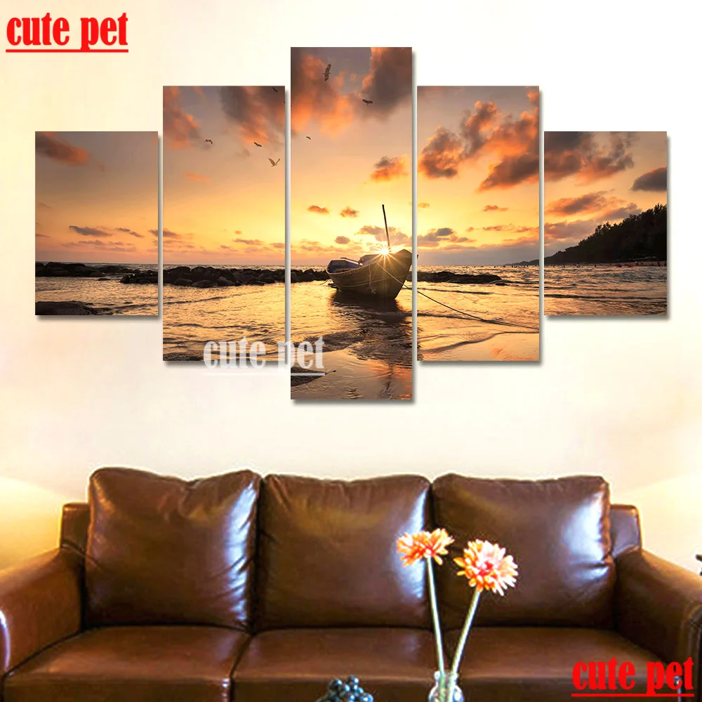 

diamond painting diy Boat Sunset Sea View Pictures embroidery crossstitches full drillHome Wall Decor diamond painting wallpaper