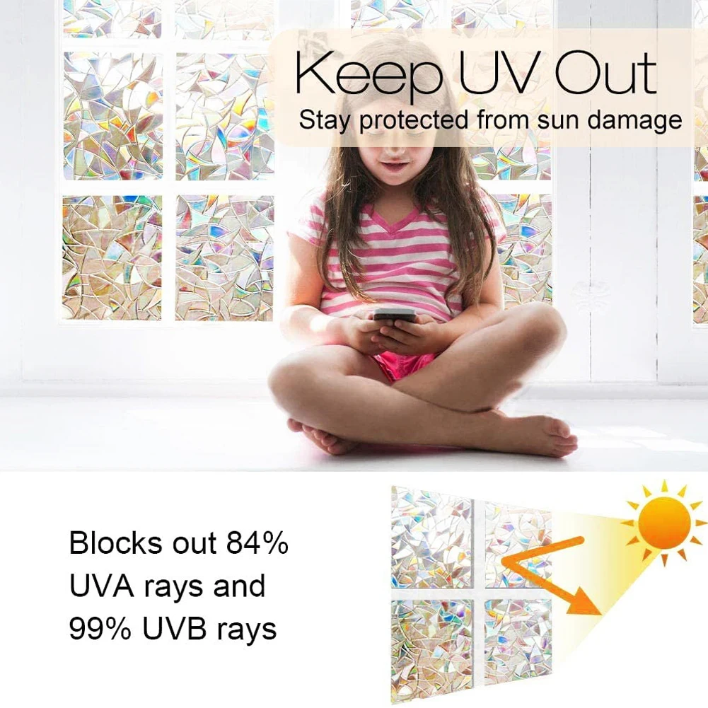 

3D Window Privacy Film Static Cling Stained Window Sticker Decorative Decal For Glass Home PVC Rainbow 45x300cm Non-Adhesive