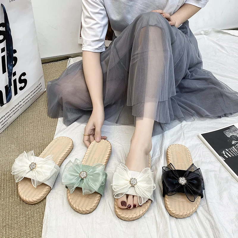 

Slippers Casual Butterfly-Knot Flat Shoes Female Summer Clogs Woman Slides Platform Pantofle Low Luxury Soft Beach 2021 Butterfl