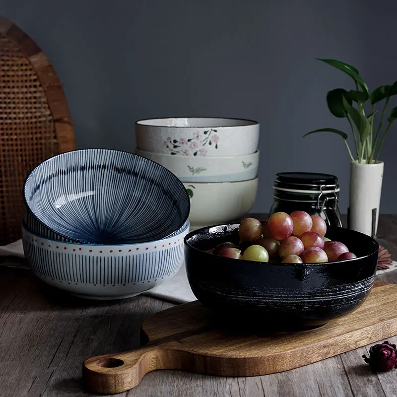 

8-inch Practical Ribs Bowl Japanese High-quality Ceramic Tableware 20 Cm Large Soup Bowl Home Noodle Bowl Salad Bowl