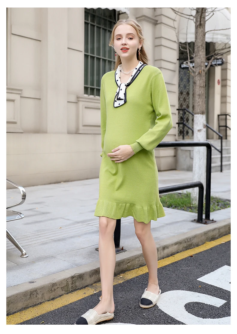 Maternity Dress Pregnancy Knit Dress Pregnancy Shirt Pregnant Women Autumn and Winter Skirt