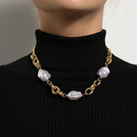 kmvexo minimalist baroque irregular pearl choker necklace for women patchwork cuban chains necklaces 2021 fashion collar jewelry