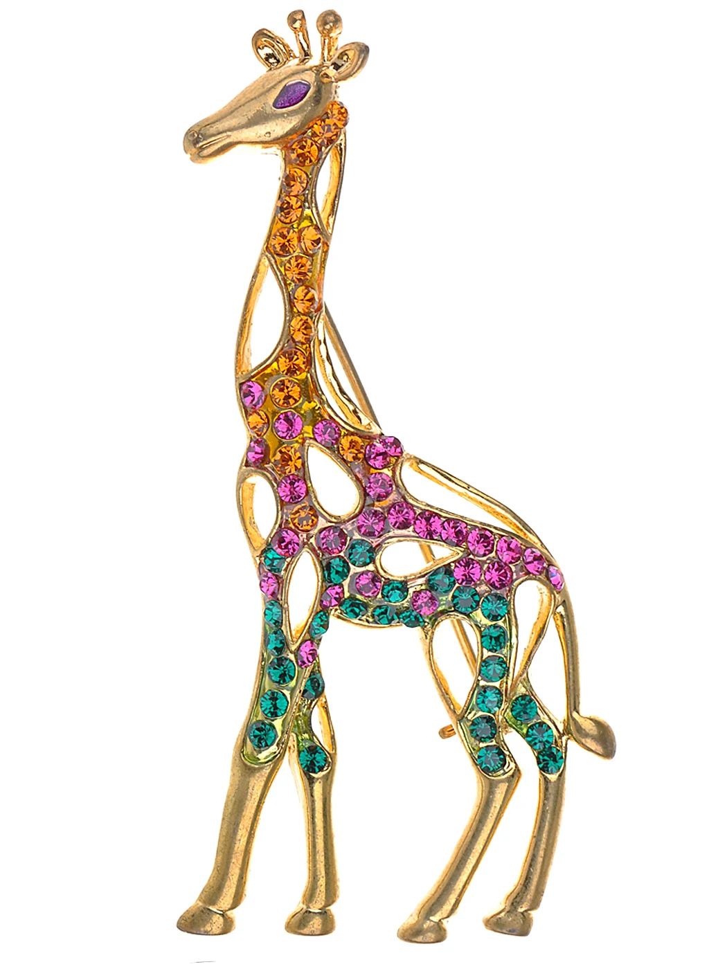 

Womens Gold Tone Multicolored Rhinestones Colorful Giraffe Brooch Pin