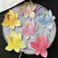 1pcs blue lotus flower embroidery patches iron or sew for clothing applique diy hat coat dress pants accessories cloth sticker