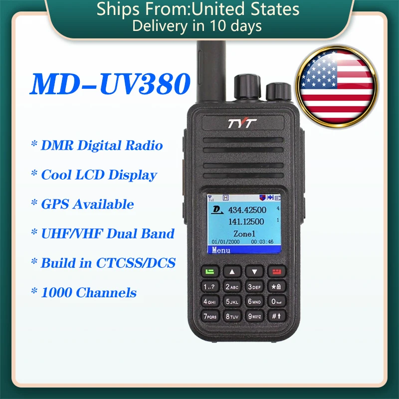 TYT MD UV380 DMR цифровая рация VHF UHF Двухдиапазонная GPS ЖК дисплей Ham радио 1000 каналов