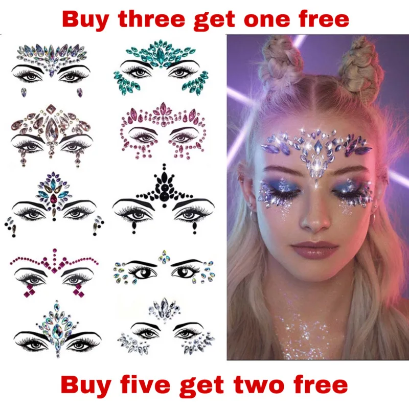 

Masquerade Shiny Face Decoration 3D Crystal Sticker Music Festival Trendy Shiny Acrylic Drill Sticker Temporary Tattoo Sticker