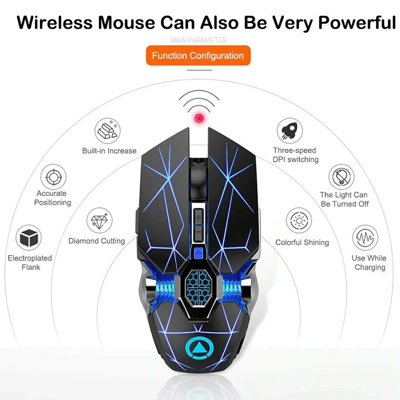 

Wireless Optical USB Mouse Gaming Mouse 7 Color LED Backlit Rechargeable for PC JHP-Best