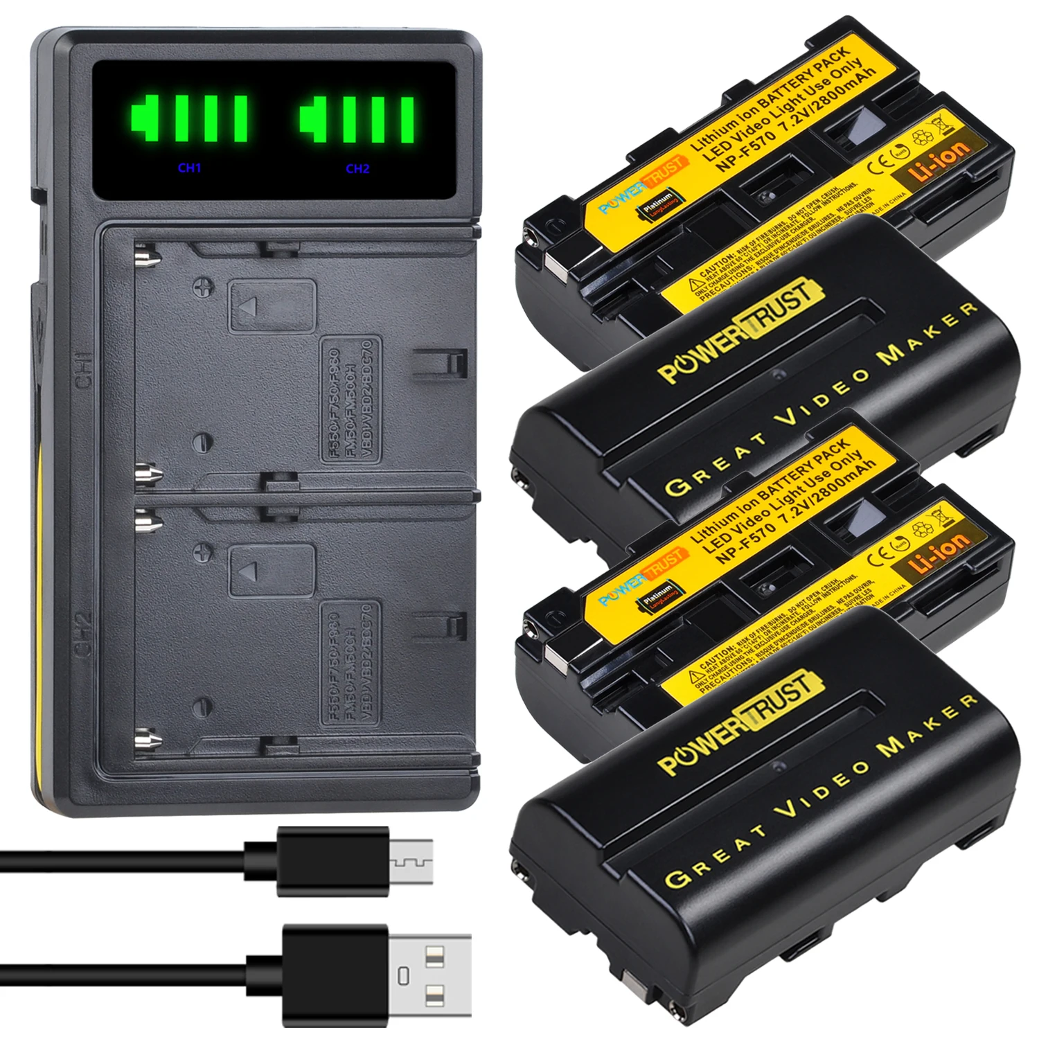 

2800mAh NP-F550 NP-F570 Battery+New LED USB Dual Charger for Yongnuo Viltrox LED Video Light YN300 II YN300 III YN600 Air