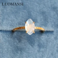 luomansi 100 s925 silver 14k ring 510 olive shape natural moonstone gem ring woman party memorial jewelry