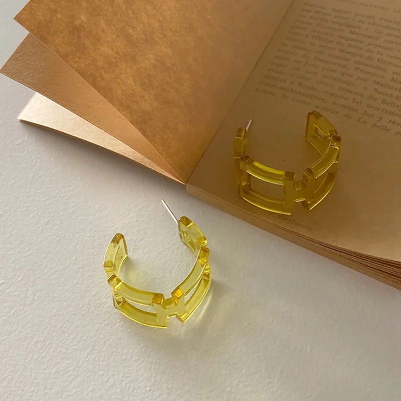 

Korean Fashion Earrings Female Multicolor Transparent Simple Peculiar Hollow Acrylic Hoop Earrings Irregular Men Jewelery Kpop