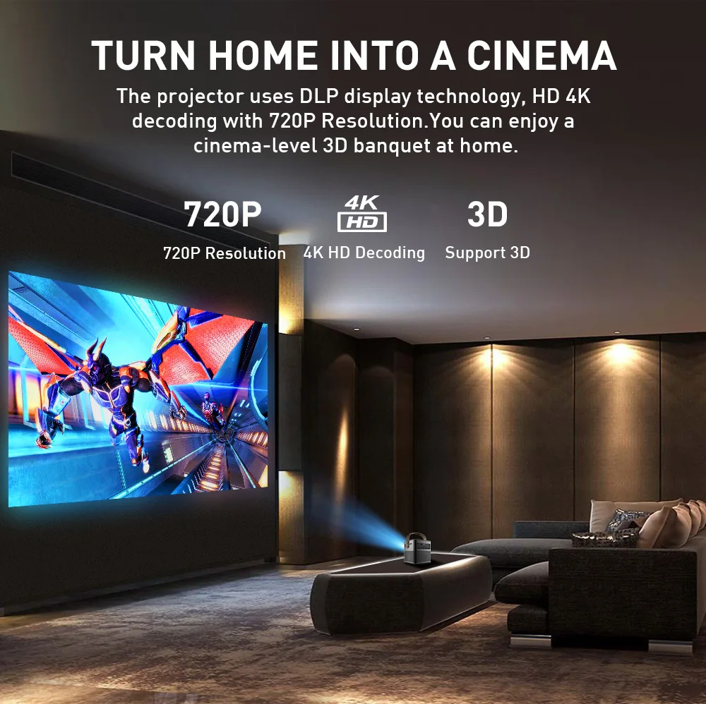 Проектор ALSTON P12 с поддержкой 4K 3D для домашнего кинотеатра видеопроектор 1080p HD