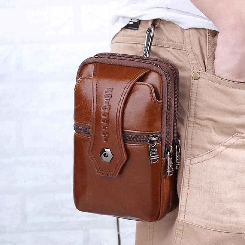 Мужской поясной кошелек из натуральной воловьей кожи чехол для мобильного