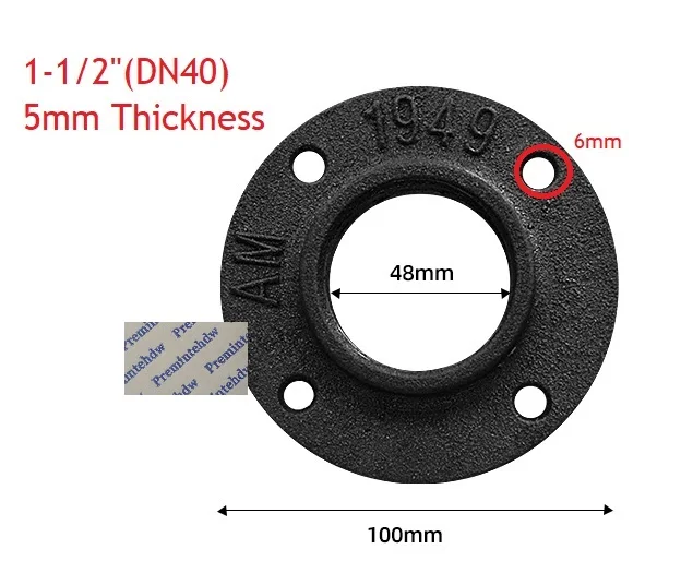 1.5Inch DN40 4 шт./лот 1/" 3/4" " 1,25" 1," 2" ковкого чугуна чугунный фланец Базовая труба Лофт промышленный Ретро Декор пол стены резьба Unfinish - Цвет: 1.5Inch DN40