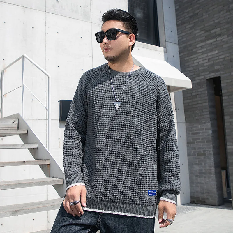 

M611 Luxury Men Waffle Knitted Sweater Simple Popular Fashion Loose High Quality Casual Patchwork Solid-Color Knitwear Pullovers