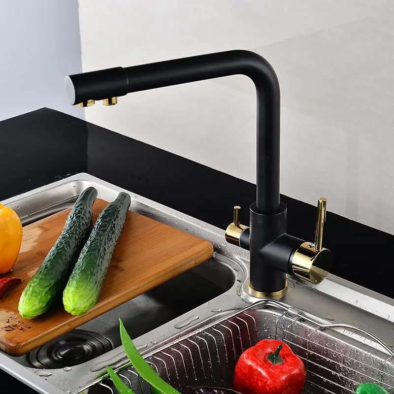 Кран с фильтрованной водой латунный смеситель двойным распылителем в черный