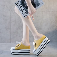 yellow black canvas shoes women wedges sneakers spring autumn woman platform shoes half slippers women shoes casual fashion