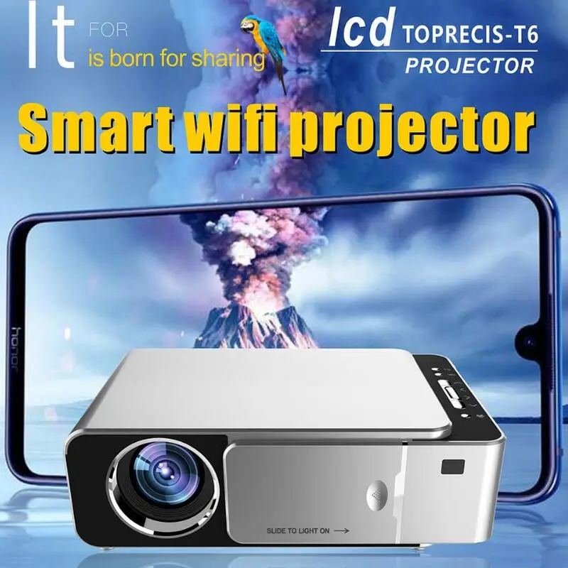 T6 светодиодный видеопроектор HD 720P портативный HDMI вариант Android, мультимедийный проектор Поддержка 4K Full HD 1080p домашний кинотеатр