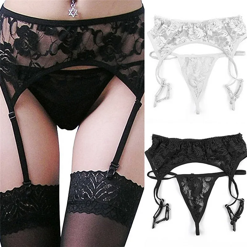 

Sexy Lingerie Hot Lace Top Thigh High Stockings+Garter Belt+G-string Sexy Underwear Ladies Sheer Intimates Female Stockings Set