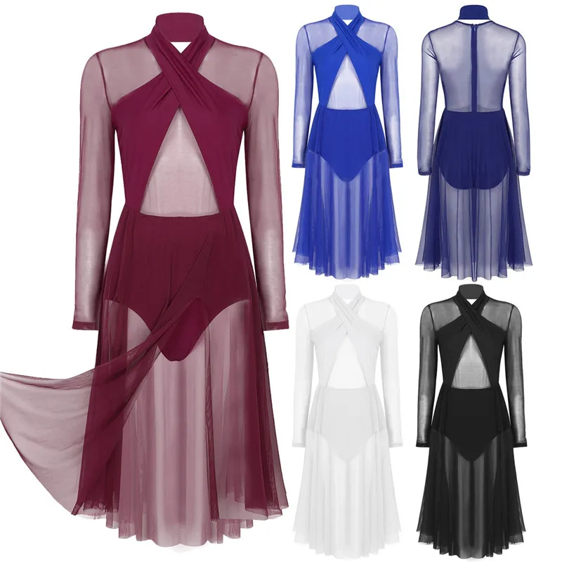 Женское взрослое лирическое танцевальное трико платье с бретелькой через шею и