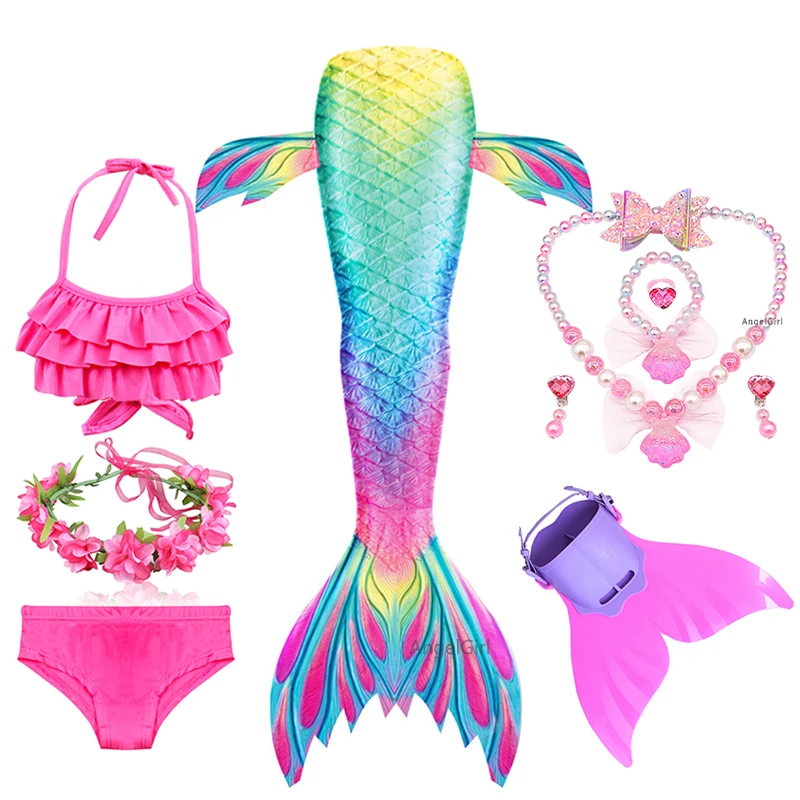 angelgirl 2021 kids mermaid tails bikini bathing children suit swimsuit with monofin for girls princess costume swimmable suit free global shipping