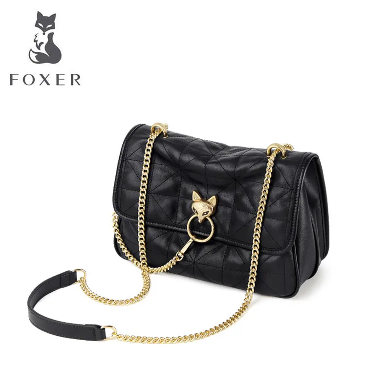 Новинка 2020 женская сумка FOXER из мягкой натуральной кожи на цепочке модная кожаная
