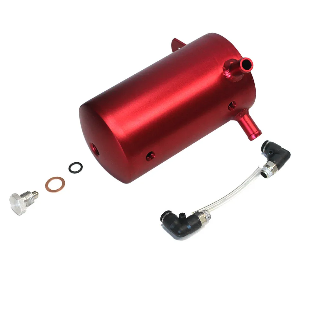 

Car Styling Universal Oil Catch Tank with Air Filtration Reservoir Engine Fuel Seperator Can Aluminum 500ml 2*12MM
