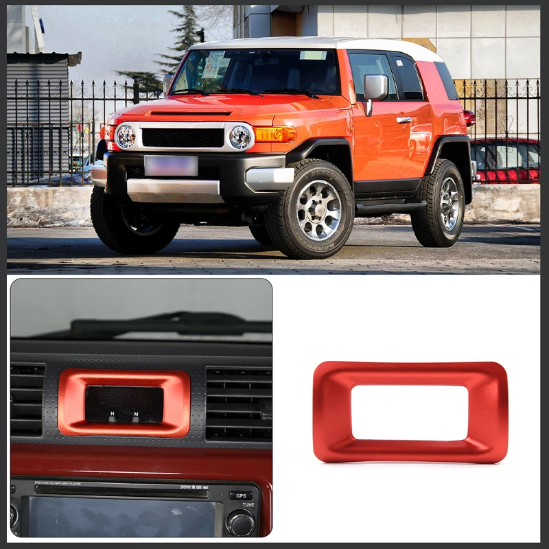 

For 2007-2021 Toyota FJ Cruiser Aluminum Alloy Red Car Central Control Clock Decorative Frame Cover Sticker Car Interior Parts