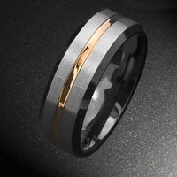 8mm fashion brushed black ring simple stripe stainless steel ring men wedding band