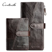contacts genuine crazy horse cowhide leather men wallets fashion purse with card holder vintage long wallet clutch wrist bag