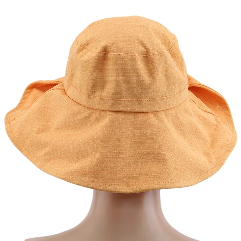 

Women's Beach Sun Hat Folding Button Bow Hat Travel Outdoor Casual Fashion Big Wing Bucket Cap Ladies Sunproof Hats