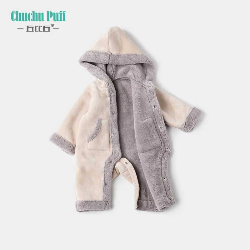 Детский зимний замшевый фланелевый комбинезон с длинными рукавами для малышей