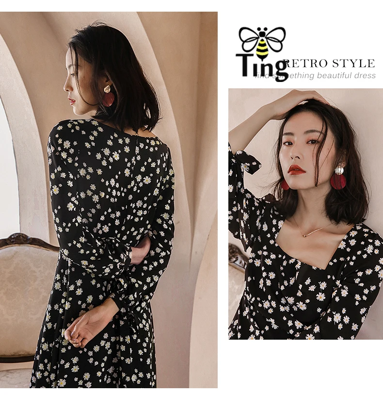 Женское длинное платье с квадратным вырезом Tingfly винтажное Элегантное