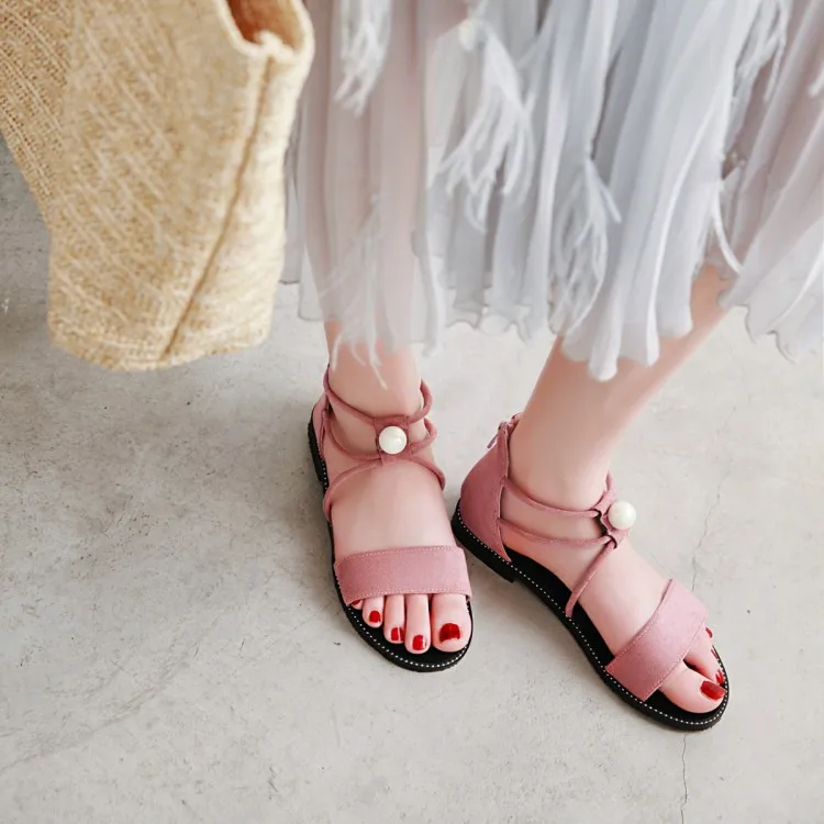 Большие размеры Летние сандалии на плоской подошве Женская обувь с открытым