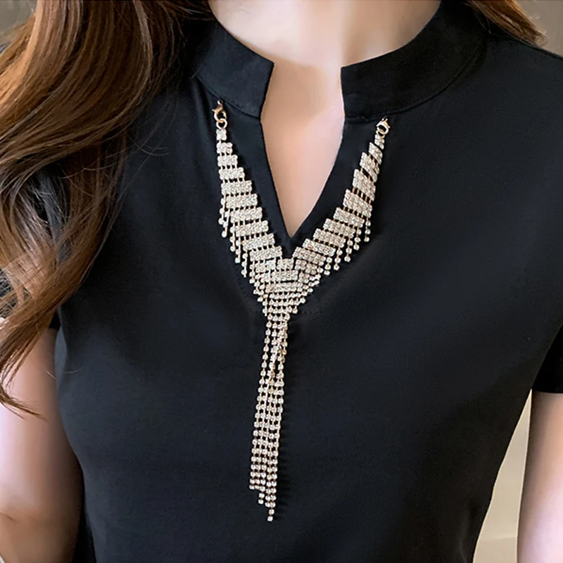 

Casual Women Cotton V Neck Women Tees Black Ladies Tops 2021 Summer Short Sleeve T-shirt Fashion Female Clothing Blusas 14843