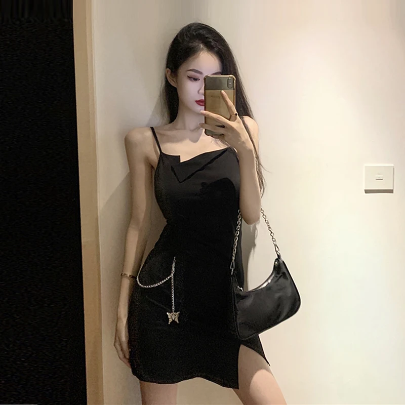 

French Fried Street Black Dress Sexy Suspender Skirt 2021 New Summer Small Crowd Small