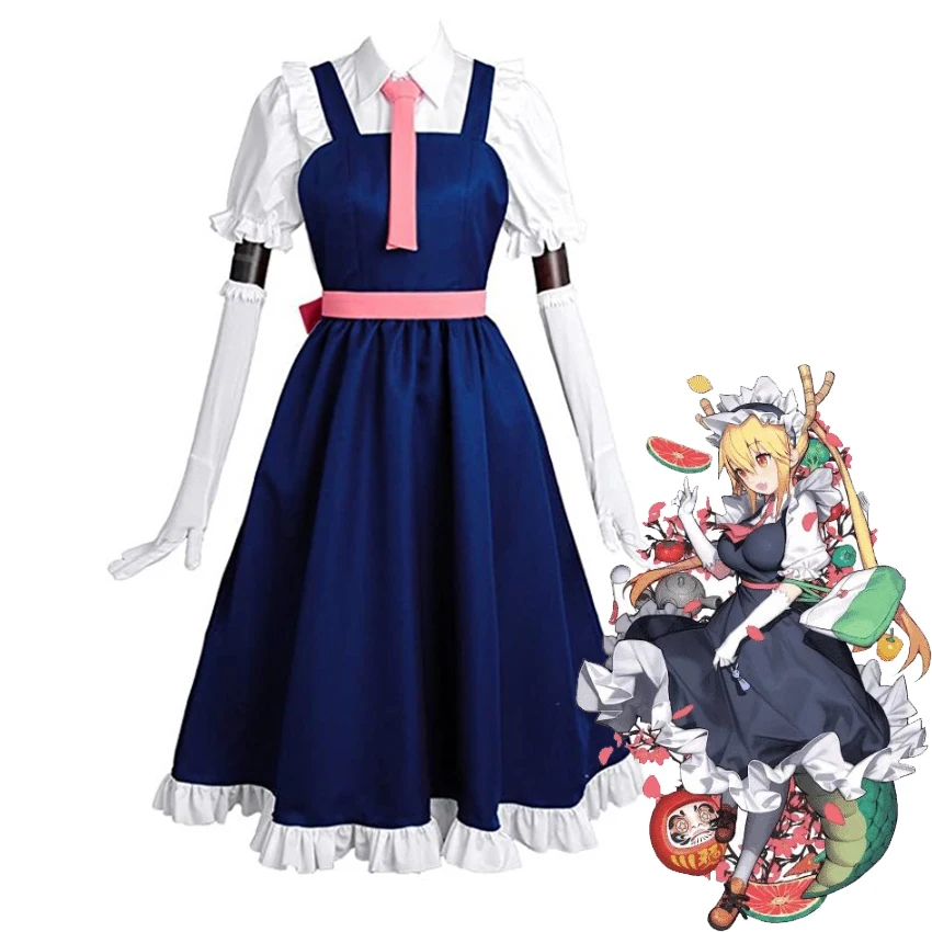 

Takerlama Miss Kobayashi's Dragon Maid Cosplay Tooru Long Blue Dress Coffee Maid Cosplay Anime Costume Suits