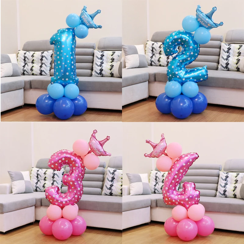 15 шт./компл. Радужный Синий Розовый фольгированный воздушный шар с цифрами 12