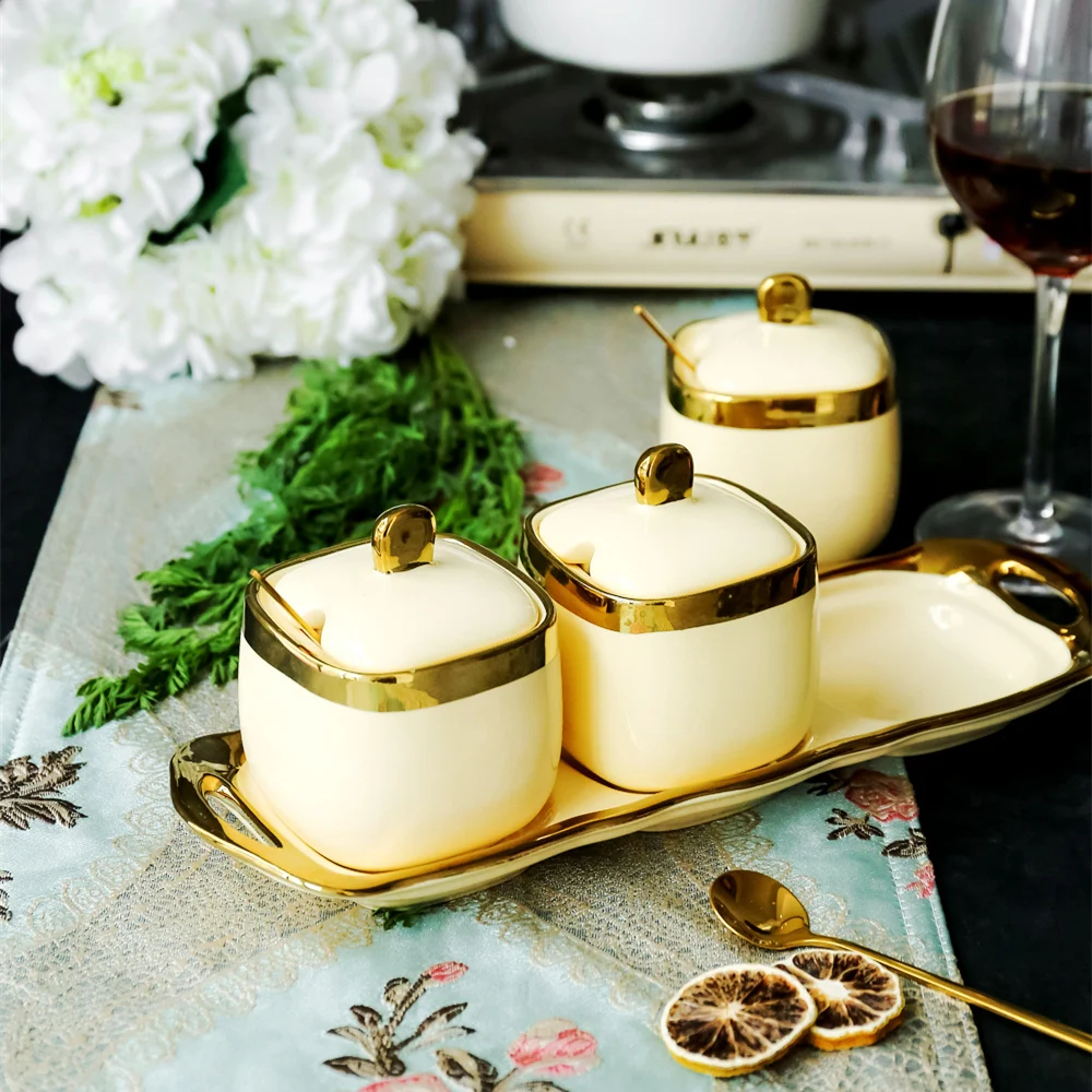 Nordic Роскошные цвета слоновой кости Керамика для баночек со соли сахара банок MSG