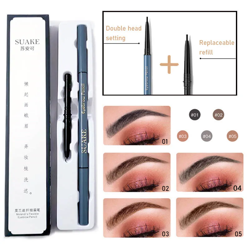 

New 5 Colors Eyebrow Pencil Natural Waterproof Rotating Automatic Eyeliner Eye Brow Pencil with Brush Beauty Cosmetic Tool