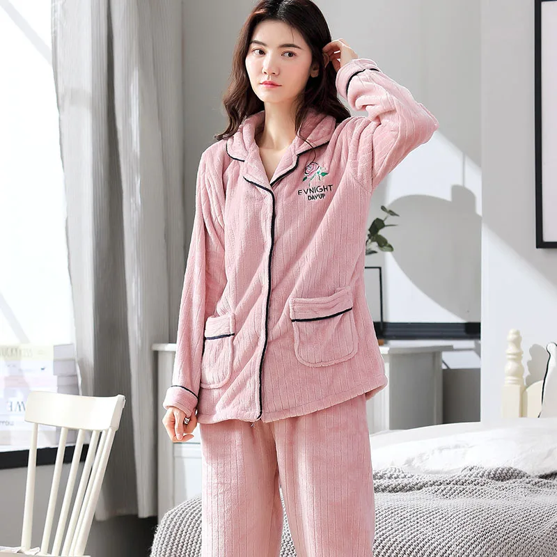 Розовая домашняя одежда с цветочной вышивкой женская пижама комплект пуговицами