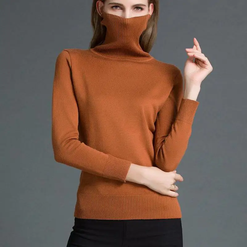Зимние осенние свободные облегающие вязаные пуловеры с высоким воротником