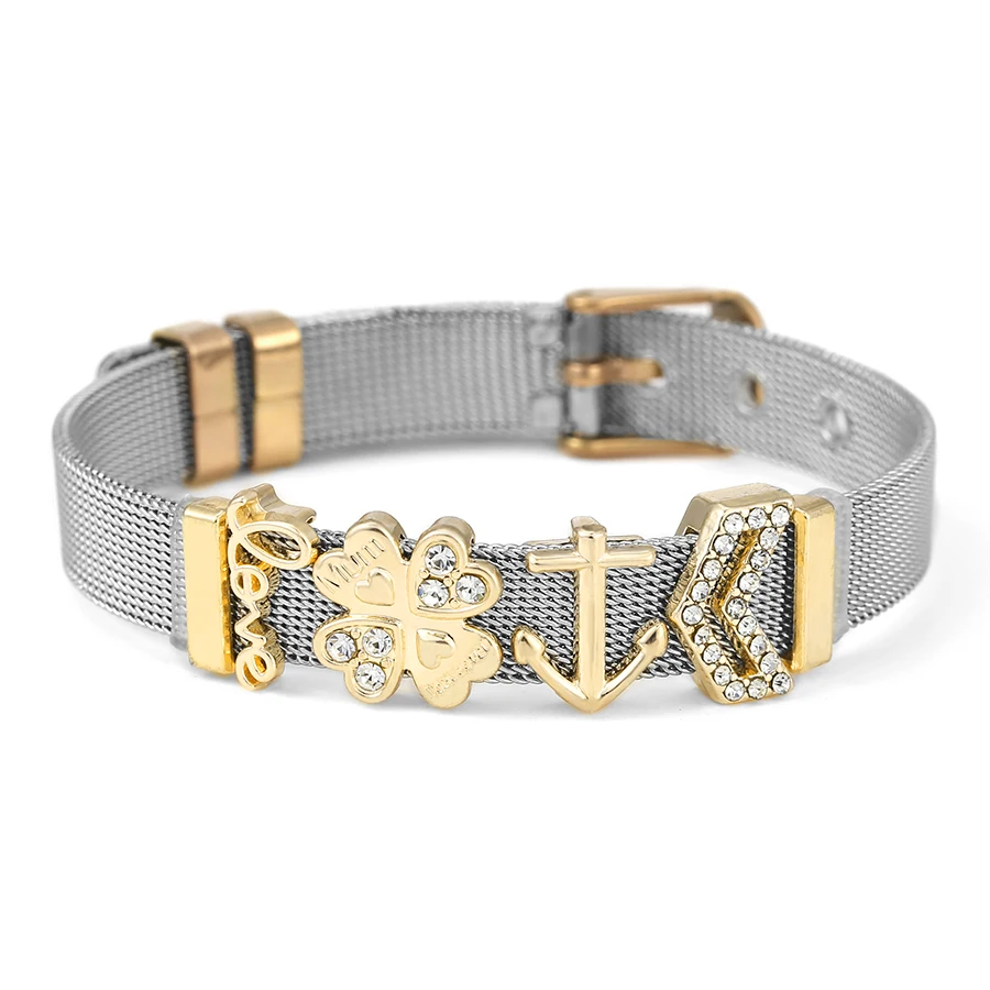 

Dinglly Stainless Steel Bracelets For Women Rose Gold Lucky Love Heart Beads Anchor Charm Watch Strap Bracelet Jewelry Gifts