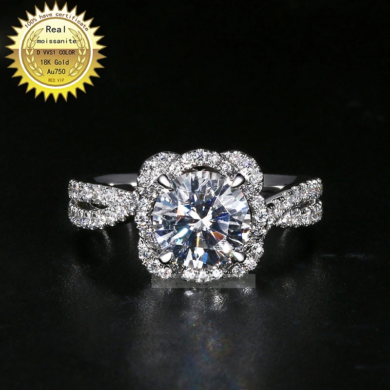 

100%18K goldr ring 2ct D VVS moissanite ring Engagement&Wedding Jewellery with certificate 0032