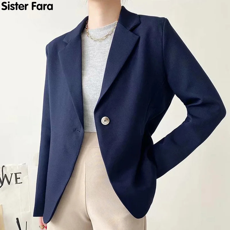 

Sister Fara New Spring 2021 Elegant Single Button Blazer Jacket Women Solid Notched Jacket Coat Female Fashion Casual Blazers