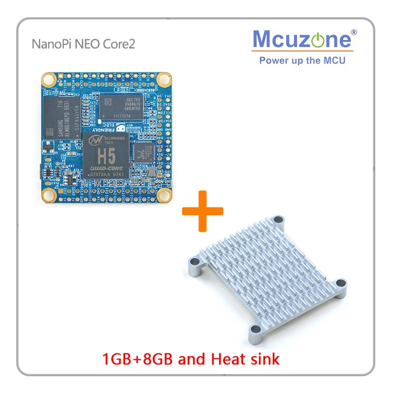 1GB-Heat Sink FriendlyELEC NanoPi NEO Core2 512 МБ/1 ГБ DDR3 Оперативная память Allwinner H5, 64-разрядным четырёхъядерным Cortex A53 8 Гб памяти на носителе eMMC u-boot, Ubuntu core - Комплект: 1GB-Heat Sink