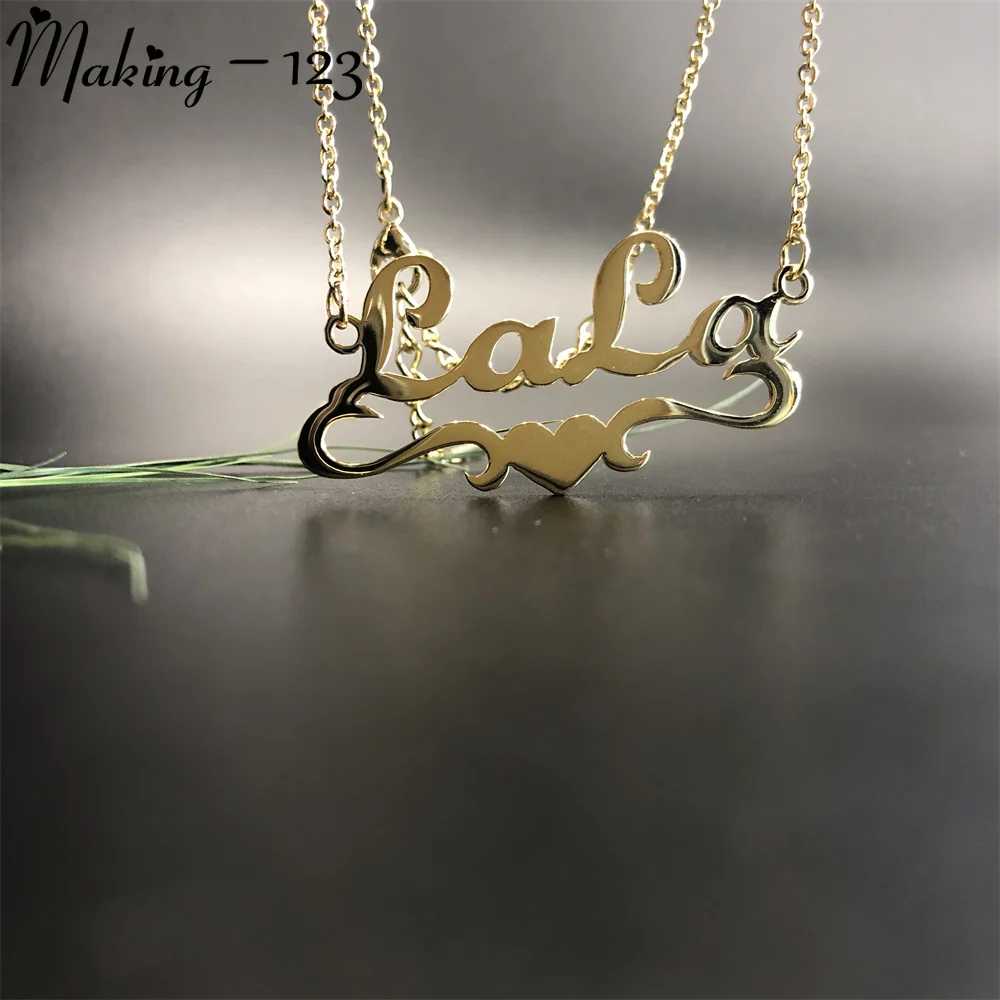 Custom Name Necklace For Women Trendy Heart Ribbon Nameplate Necklaces Stianless Steel Choker Valentine's Day Gifts Wholesale