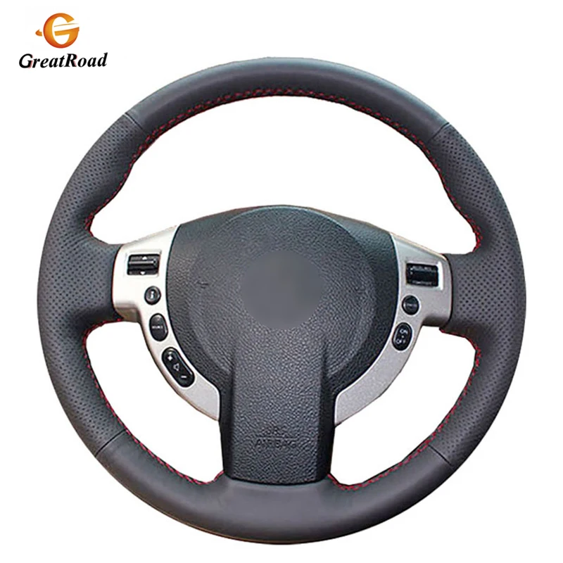 Рука сшитый черный искусственная кожа ПУ Чехлы рулевого колеса автомобиля