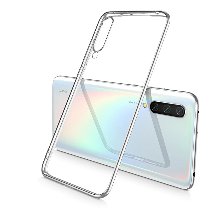 Прозрачный силиконовый чехол с покрытием для Xiaomi Mi 9 9T SE CC9 CC9e A3 RedMi Note 7 Pro 7A K20 Pro TPU Мягкий тонкий Чехол - Цвет: Серебристый