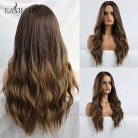 easihair long brown ombre synthetic wigs for women natural hair wavy wigs brown blonde female wig cosplay heat resistant