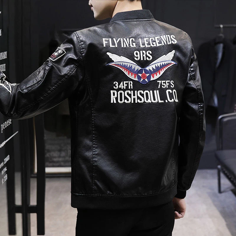 Новое поступление мотоциклетная кожаная куртка с вышивкой мужские кожаные